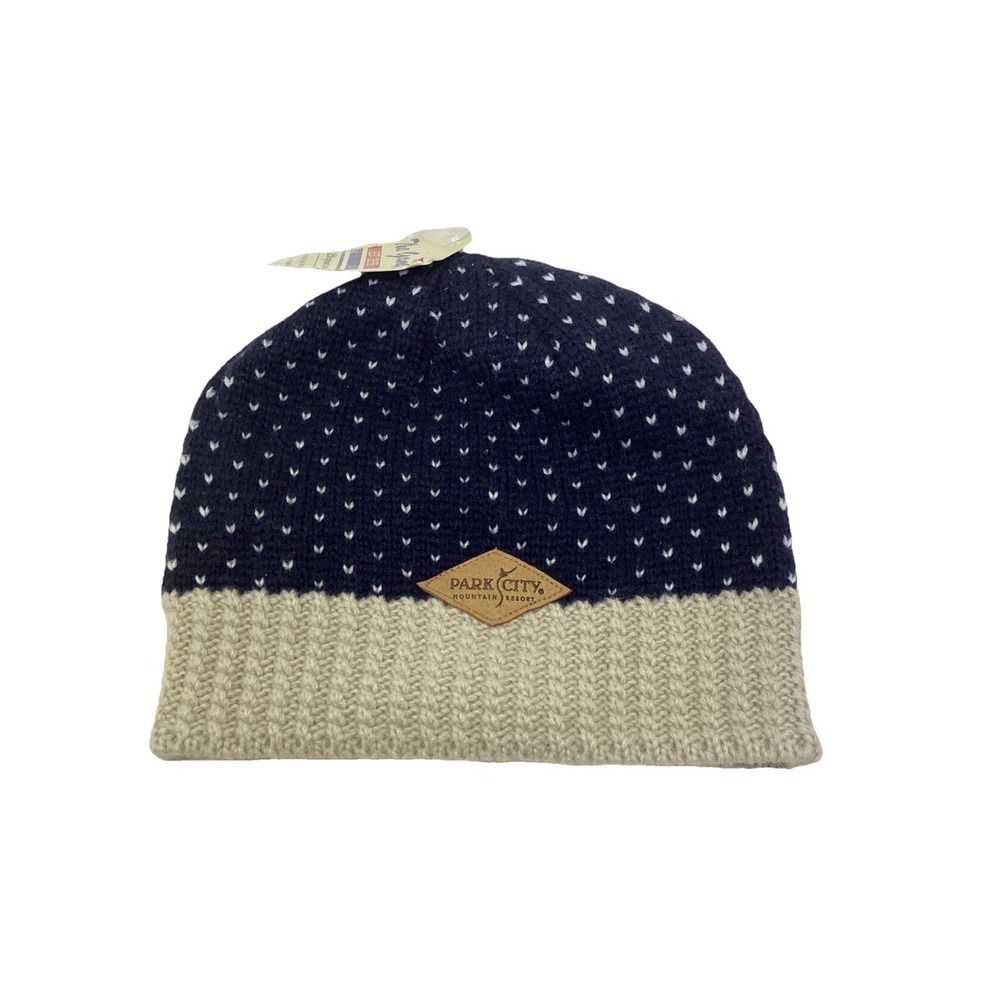 Park City Ski Hat Beanie Cap Resort Wear Unisex The Game Acrylic Navy /Tan